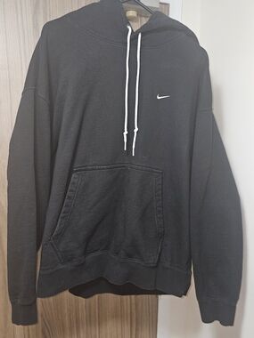 Nike Black Pullover Hoodie with White Swoosh and Drawcords XL Heavyweight